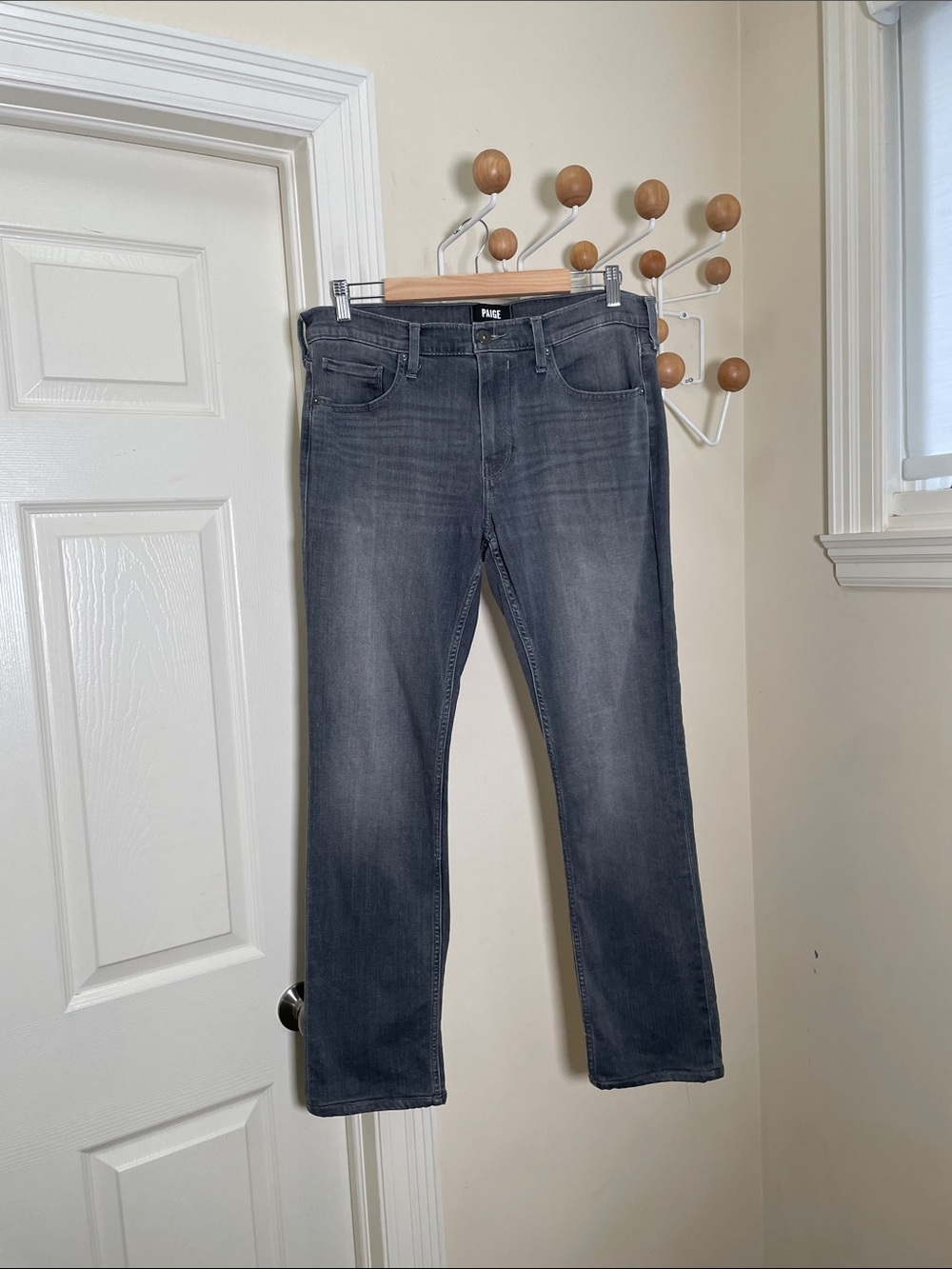 PAIGE - Federal Classic Slim Straight Jeans - Washed Charcoal - 32 x 28